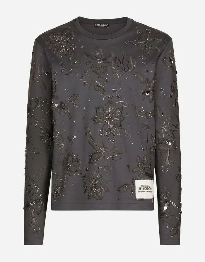 Dolce and Gabbana TShirts And Polos Men Cotton Interlock Tshirt With Embroidery Grey Dolce and Gabbana TShirts And Polos Men Cotton Interlock Tshirt With Embroidery Grey