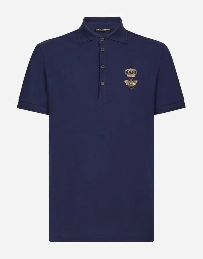 Dolce and Gabbana TShirts And Polos Men Cotton Piqu Poloshirt With Embroidery Blue Dolce and Gabbana TShirts And Polos Men Cotton Piqu Poloshirt With Embroidery Blue
