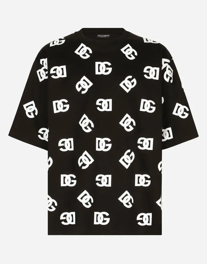 Dolce and Gabbana TShirts And Polos Men Cotton Tshirt With Allover DG Logo Print Multicolor Dolce and Gabbana TShirts And Polos Men Cotton Tshirt With Allover DG Logo Print Multicolor