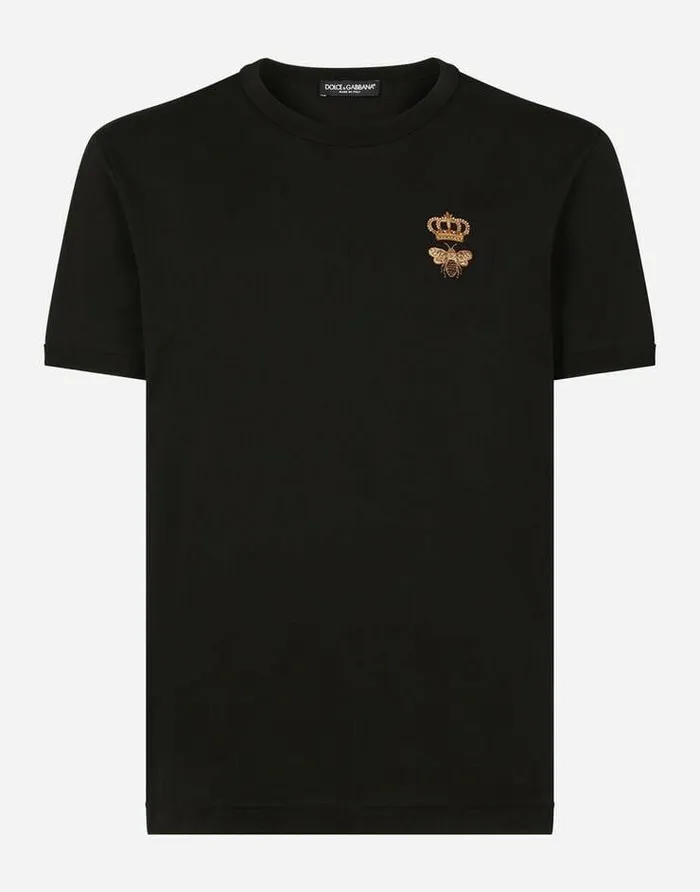 Dolce and Gabbana TShirts And Polos Men Cotton Tshirt With Embroidery Black