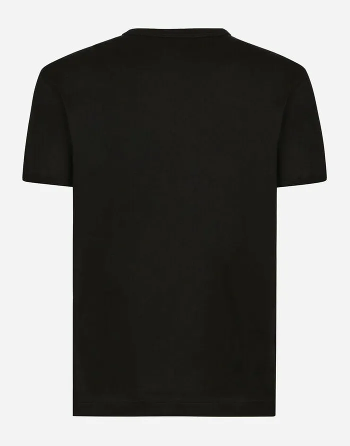 Dolce and Gabbana TShirts And Polos Men Cotton Tshirt With Embroidery Black Dolce and Gabbana TShirts And Polos Men Cotton Tshirt With Embroidery Black