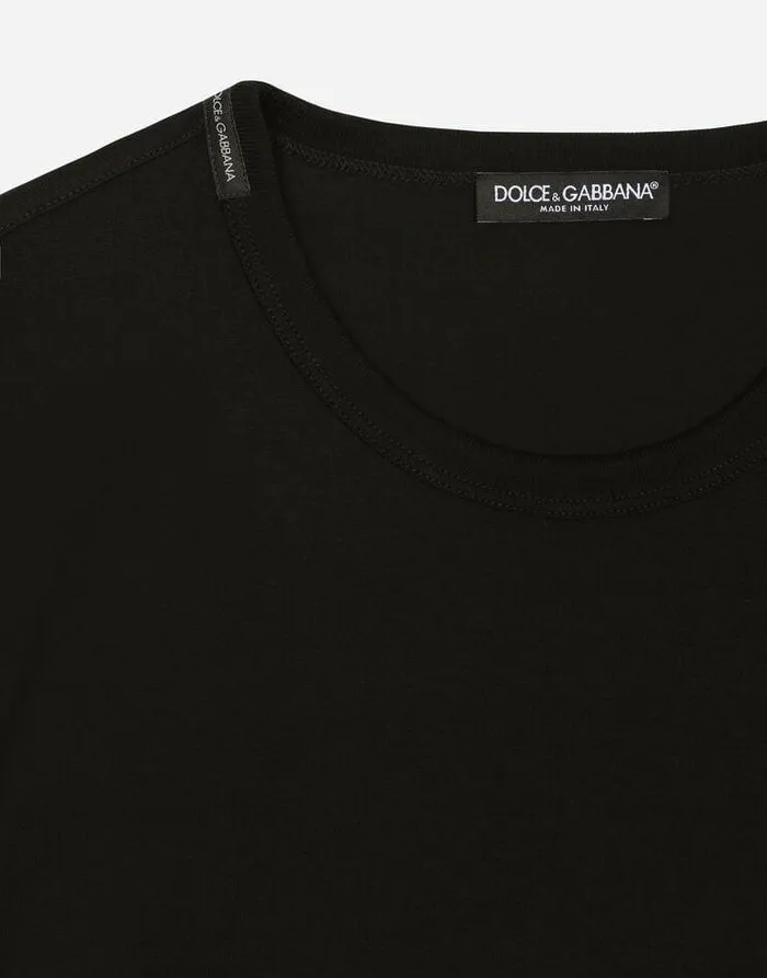 Dolce and Gabbana TShirts And Polos Men Cotton Tshirt With Embroidery Black Dolce and Gabbana TShirts And Polos Men Cotton Tshirt With Embroidery Black