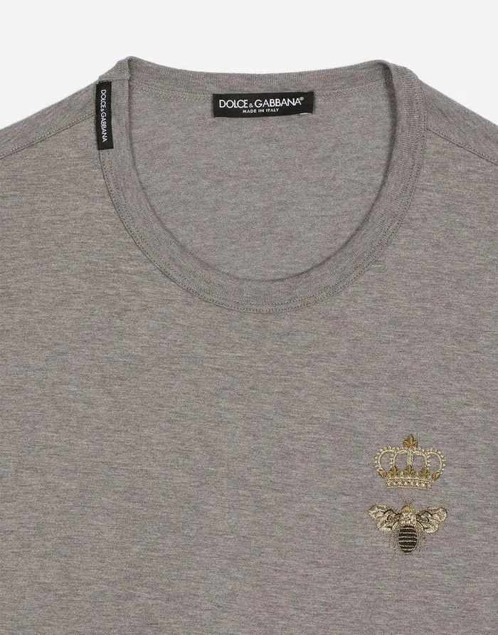 Dolce and Gabbana TShirts And Polos Men Cotton Tshirt With Embroidery Grey