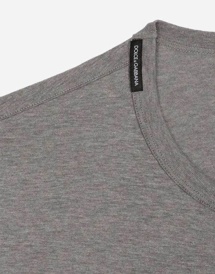 Dolce and Gabbana TShirts And Polos Men Cotton Tshirt With Embroidery Grey
