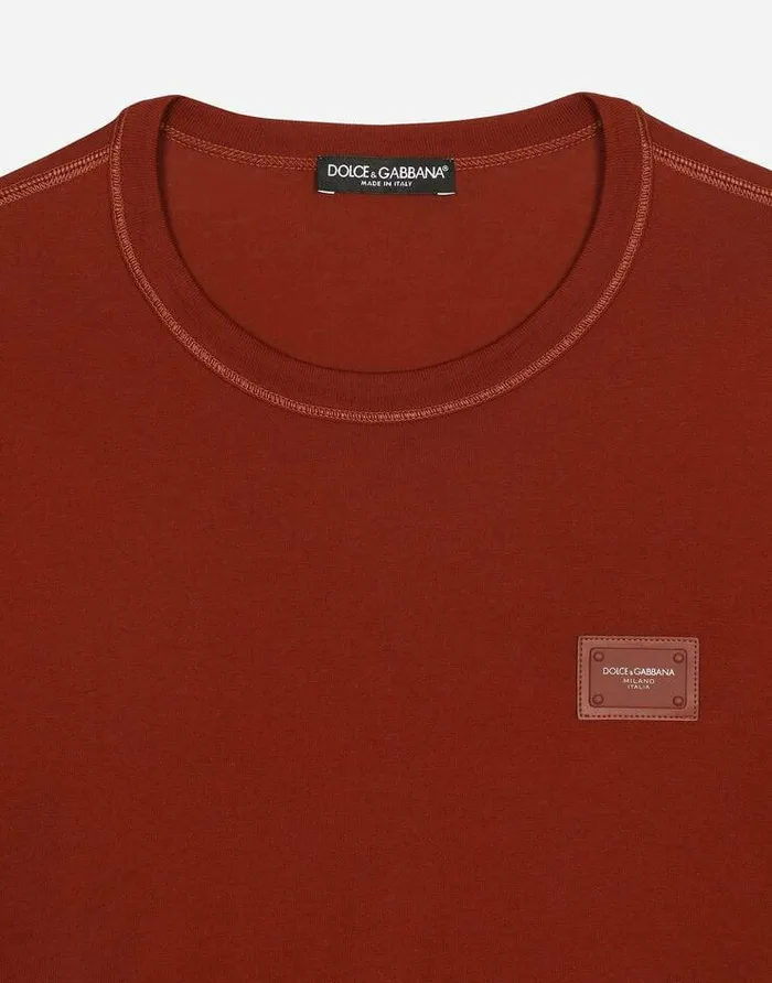 Dolce and Gabbana TShirts And Polos Men Cotton Tshirt With Logoed Plaque Copper Dolce and Gabbana TShirts And Polos Men Cotton Tshirt With Logoed Plaque Copper
