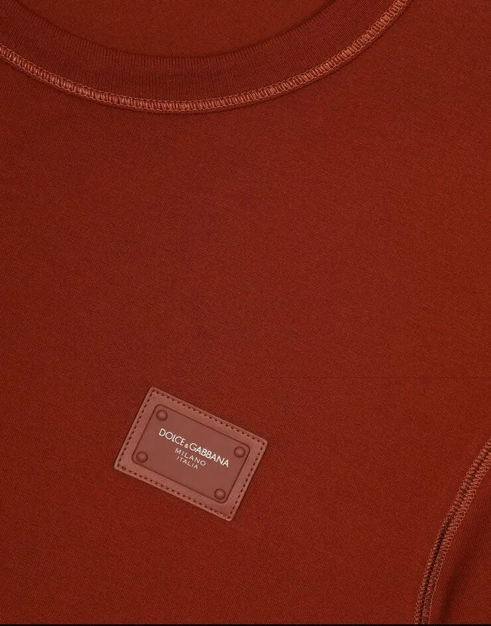 Dolce and Gabbana TShirts And Polos Men Cotton Tshirt With Logoed Plaque Copper Dolce and Gabbana TShirts And Polos Men Cotton Tshirt With Logoed Plaque Copper