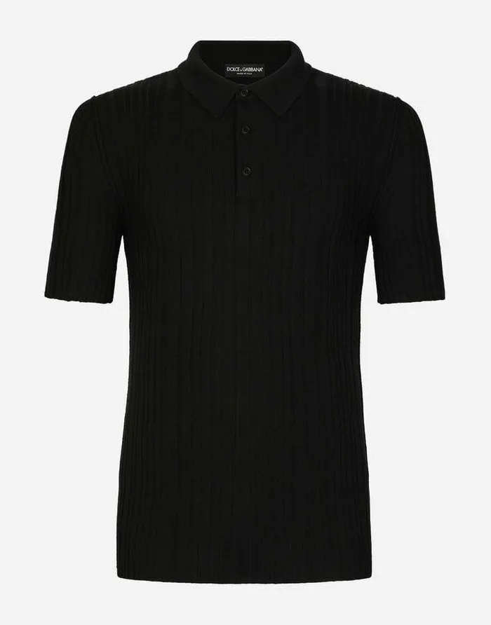 Dolce and Gabbana TShirts And Polos Men Wool Knit Polo Shirt Black