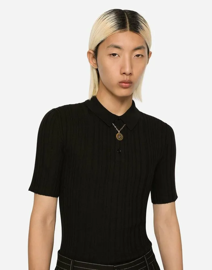 Dolce and Gabbana TShirts And Polos Men Wool Knit Polo Shirt Black Dolce and Gabbana TShirts And Polos Men Wool Knit Polo Shirt Black