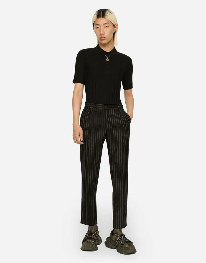 Dolce and Gabbana TShirts And Polos Men Wool Knit Polo Shirt Black Dolce and Gabbana TShirts And Polos Men Wool Knit Polo Shirt Black