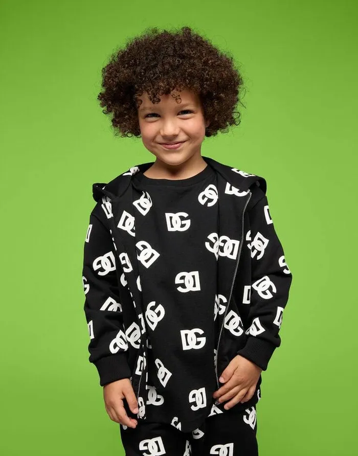 Dolce and Gabbana TShirts And Sweatshirts Children Jersey Hoodie With DG Logo Print Multicolor Dolce and Gabbana TShirts And Sweatshirts Children Jersey Hoodie With DG Logo Print Multicolor