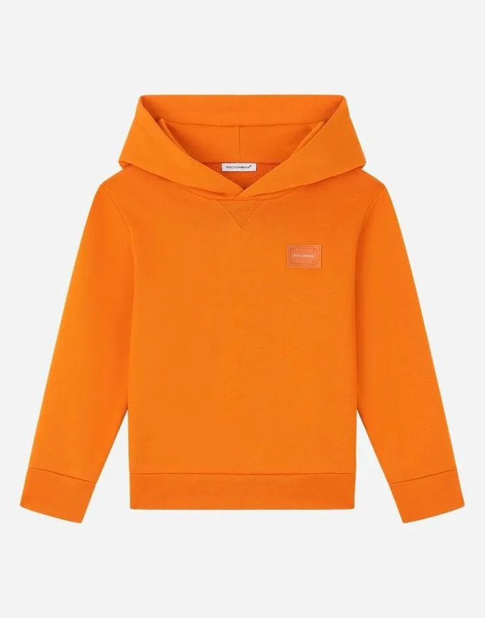 Dolce and Gabbana TShirts And Sweatshirts Children Jersey Hoodie With Logo Plate Orange Dolce and Gabbana TShirts And Sweatshirts Children Jersey Hoodie With Logo Plate Orange