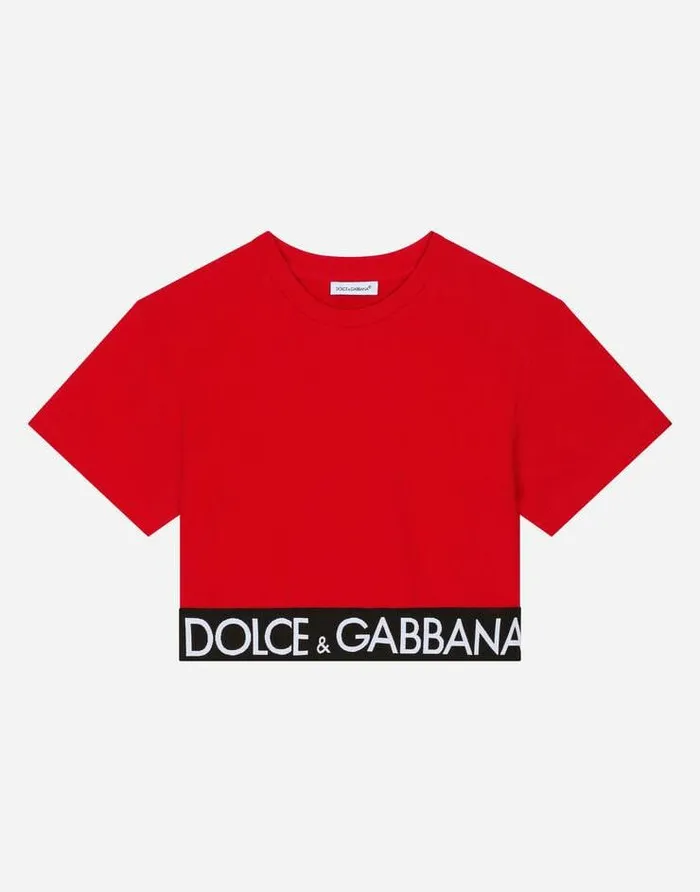 Dolce and Gabbana TShirts And Sweatshirts Children Jersey Tshirt With Branded Elastic Red Dolce and Gabbana TShirts And Sweatshirts Children Jersey Tshirt With Branded Elastic Red