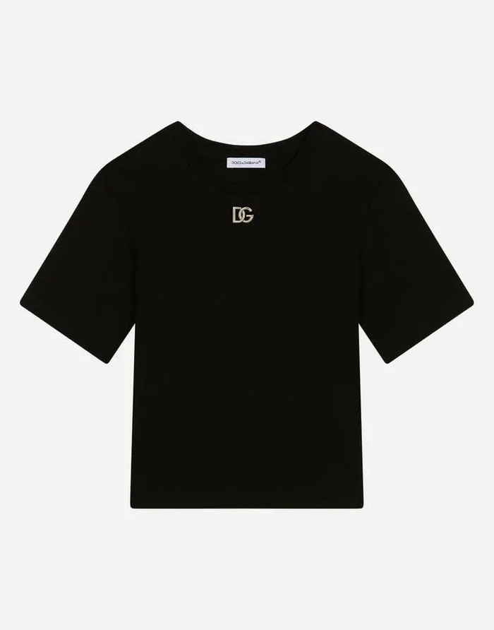 Dolce and Gabbana TShirts And Sweatshirts Children Jersey Tshirt With Metal DG Logo Black