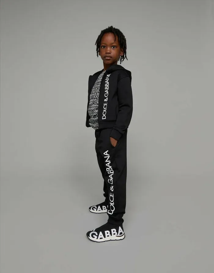 Dolce and Gabbana TShirts And Sweatshirts Children Zipup Hoodie With Logo Print Black Dolce and Gabbana TShirts And Sweatshirts Children Zipup Hoodie With Logo Print Black