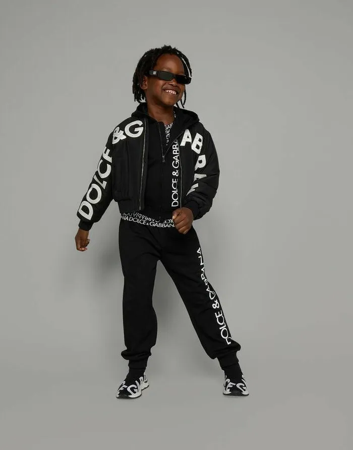 Dolce and Gabbana TShirts And Sweatshirts Children Zipup Hoodie With Logo Print Black Dolce and Gabbana TShirts And Sweatshirts Children Zipup Hoodie With Logo Print Black