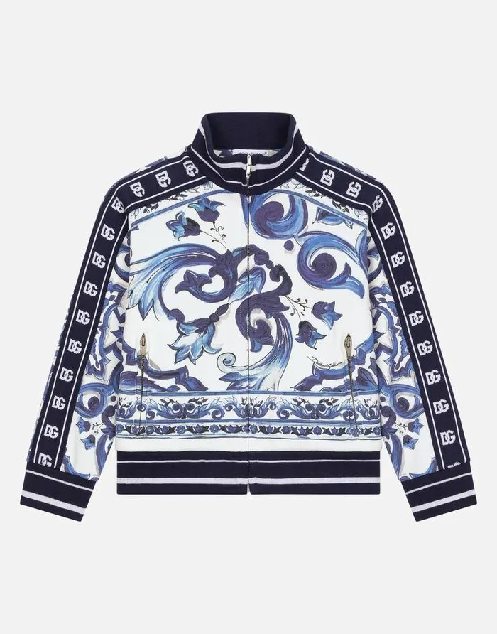Dolce and Gabbana TShirts And Sweatshirts Children Zipup Jersey Sweatshirt With Majolica Print Multicolor Dolce and Gabbana TShirts And Sweatshirts Children Zipup Jersey Sweatshirt With Majolica Print Multicolor
