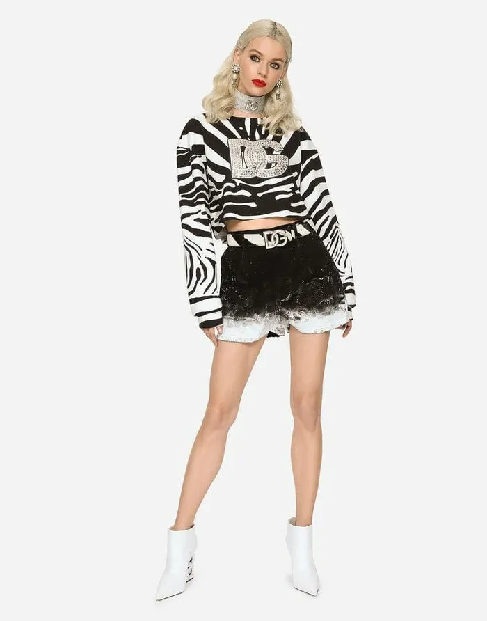 Dolce and Gabbana TShirts And Sweatshirts Women Zebraprint Interlock Sweatshirt With Crystalembellished DG Logo Multicolor Dolce and Gabbana TShirts And Sweatshirts Women Zebraprint Interlock Sweatshirt With Crystalembellished DG Logo Multicolor