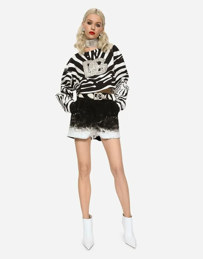 Dolce and Gabbana TShirts And Sweatshirts Women Zebraprint Interlock Sweatshirt With Crystalembellished DG Logo Multicolor Dolce and Gabbana TShirts And Sweatshirts Women Zebraprint Interlock Sweatshirt With Crystalembellished DG Logo Multicolor