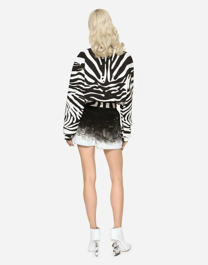 Dolce and Gabbana TShirts And Sweatshirts Women Zebraprint Interlock Sweatshirt With Crystalembellished DG Logo Multicolor Dolce and Gabbana TShirts And Sweatshirts Women Zebraprint Interlock Sweatshirt With Crystalembellished DG Logo Multicolor