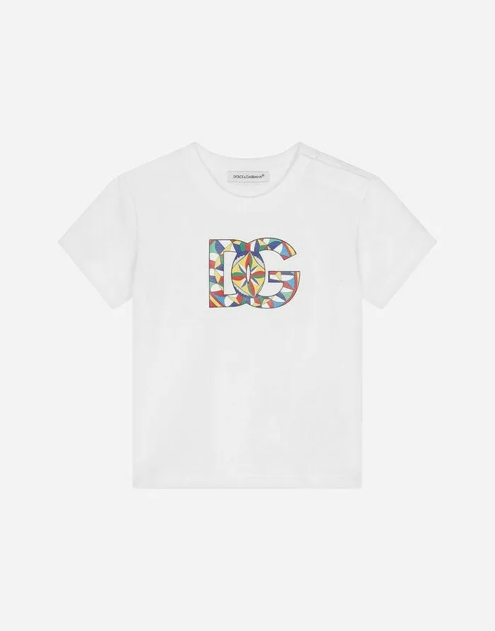 Dolce and Gabbana Topwear Children Jersey Tshirt With Carretto DG Logo Print Red Dolce and Gabbana Topwear Children Jersey Tshirt With Carretto DG Logo Print Red