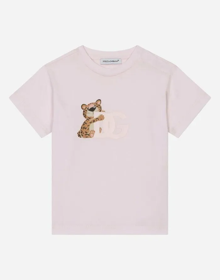 Dolce and Gabbana Topwear Children Jersey Tshirt With DG Logo Baby Leopard Print Pink Dolce and Gabbana Topwear Children Jersey Tshirt With DG Logo Baby Leopard Print Pink