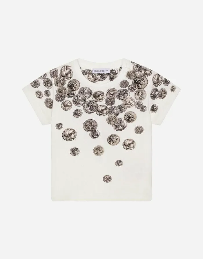 Dolce and Gabbana Topwear Children Ombr Coinprint Jersey Tshirt White