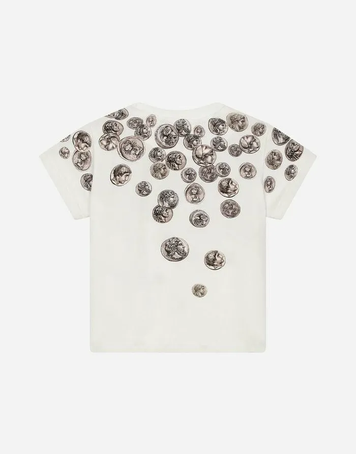 Dolce and Gabbana Topwear Children Ombr Coinprint Jersey Tshirt White Dolce and Gabbana Topwear Children Ombr Coinprint Jersey Tshirt White