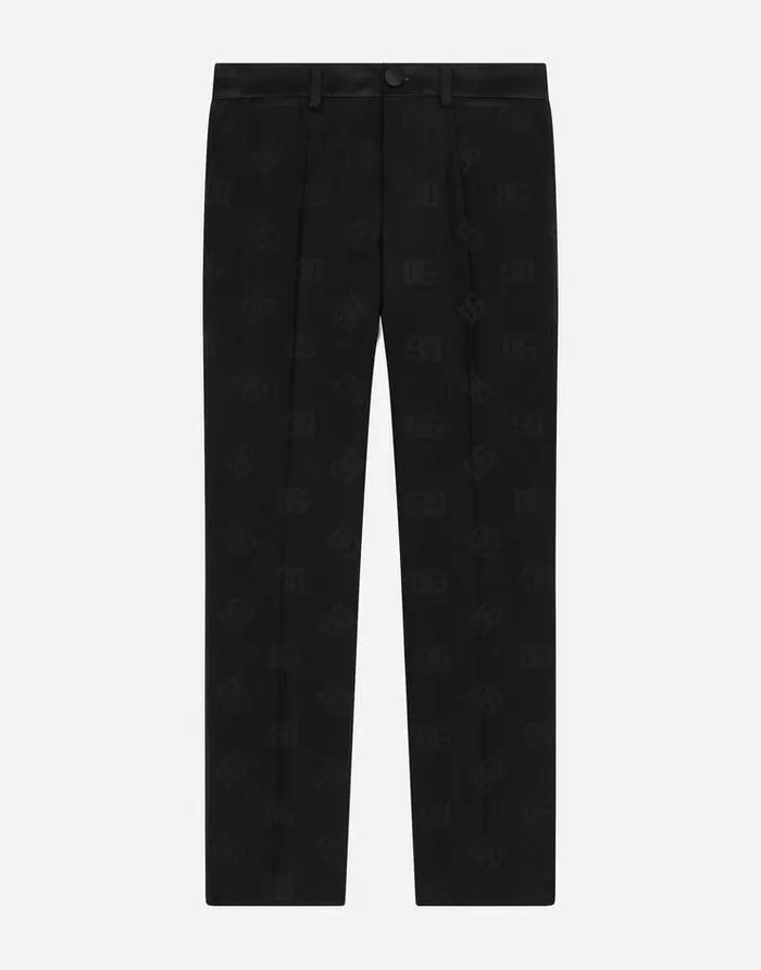 Dolce and Gabbana Trousers And Shorts Children Classic Wool Jacquard Trousers With DG Logo Black