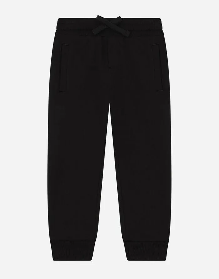 Dolce and Gabbana Trousers And Shorts Children Jersey Jogging Pants With Logo Plate Black Dolce and Gabbana Trousers And Shorts Children Jersey Jogging Pants With Logo Plate Black