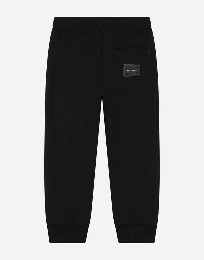 Dolce and Gabbana Trousers And Shorts Children Jersey Jogging Pants With Logo Plate Black Dolce and Gabbana Trousers And Shorts Children Jersey Jogging Pants With Logo Plate Black