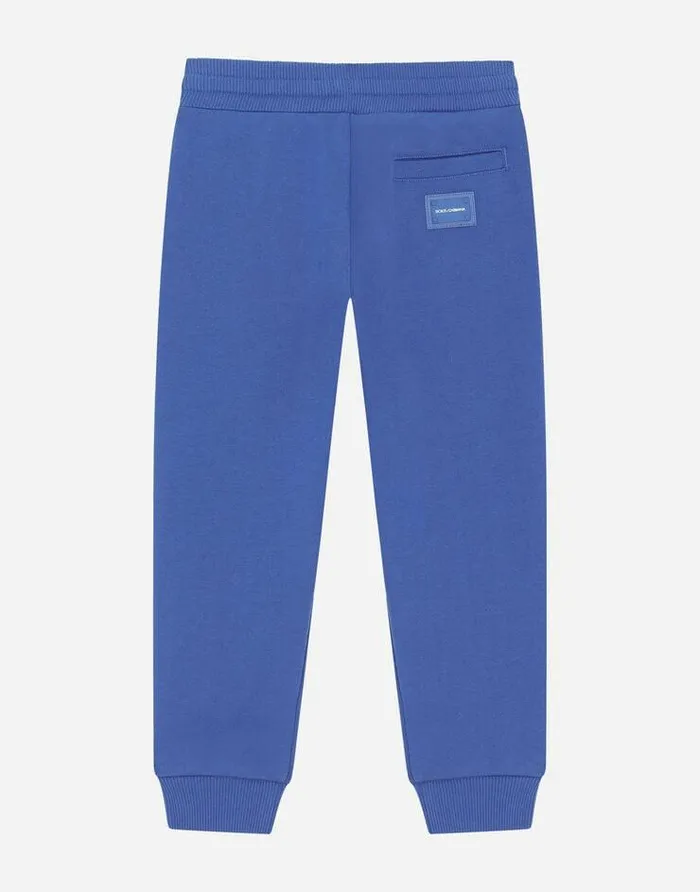Dolce and Gabbana Trousers And Shorts Children Jersey Jogging Pants With Plate Blue Dolce and Gabbana Trousers And Shorts Children Jersey Jogging Pants With Plate Blue