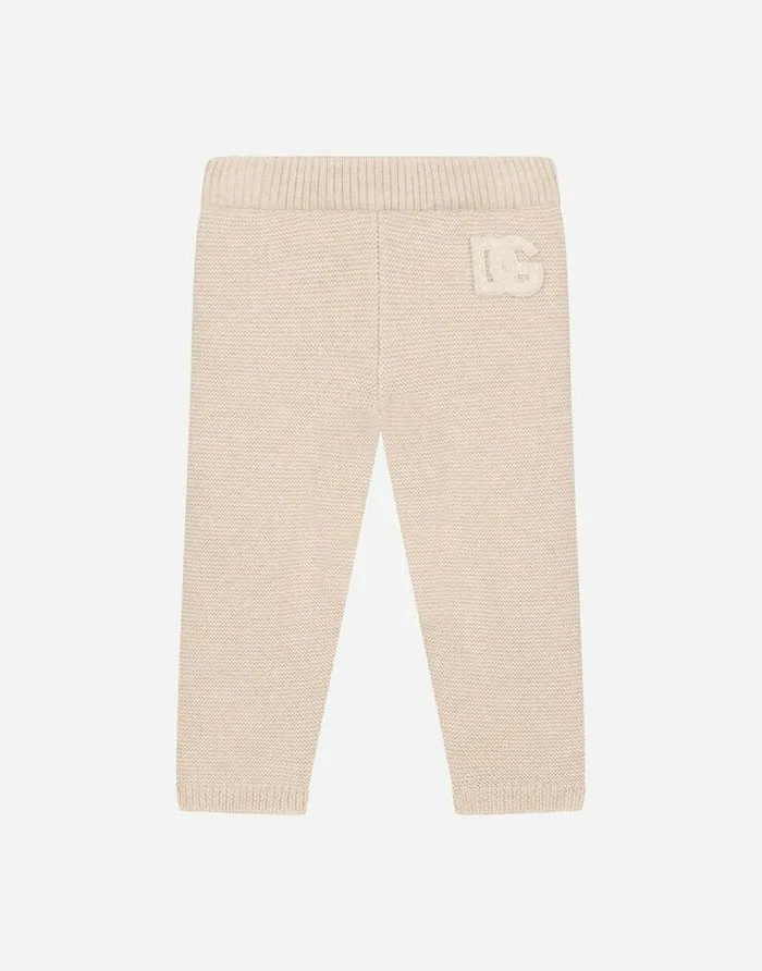 Dolce and Gabbana Trousers And Shorts Children Knit Pants With DG Logo Patch Beige Dolce and Gabbana Trousers And Shorts Children Knit Pants With DG Logo Patch Beige