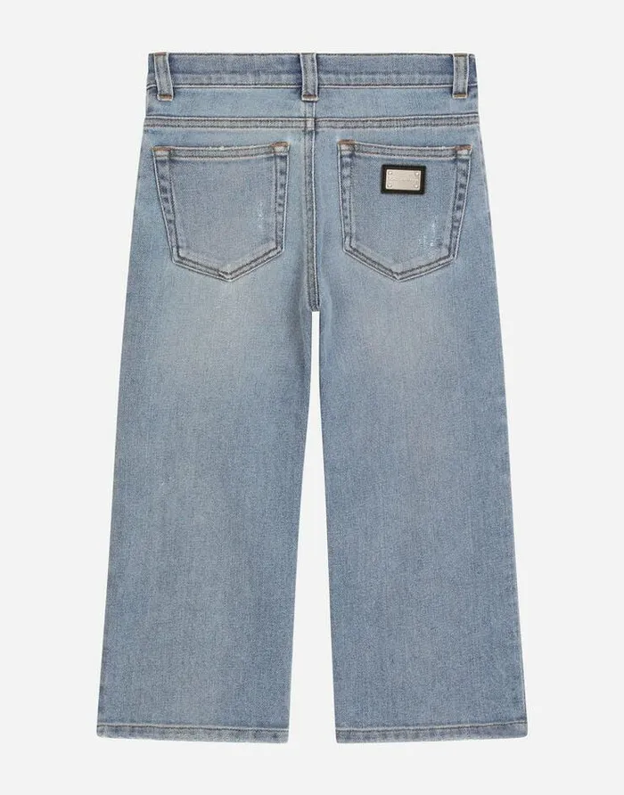 Dolce and Gabbana Trousers And Shorts Children Loose Light Blue Wash Jeans With Rips Multicolor Dolce and Gabbana Trousers And Shorts Children Loose Light Blue Wash Jeans With Rips Multicolor