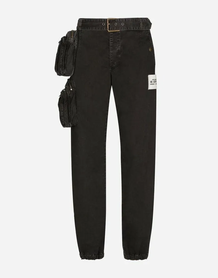 Dolce and Gabbana Trousers And Shorts Men Cotton Pants With Belt And Belt Bag Black Dolce and Gabbana Trousers And Shorts Men Cotton Pants With Belt And Belt Bag Black