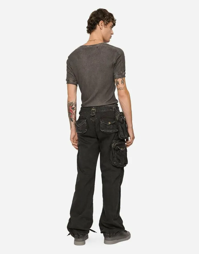 Dolce and Gabbana Trousers And Shorts Men Cotton Pants With Belt And Belt Bag Black Dolce and Gabbana Trousers And Shorts Men Cotton Pants With Belt And Belt Bag Black