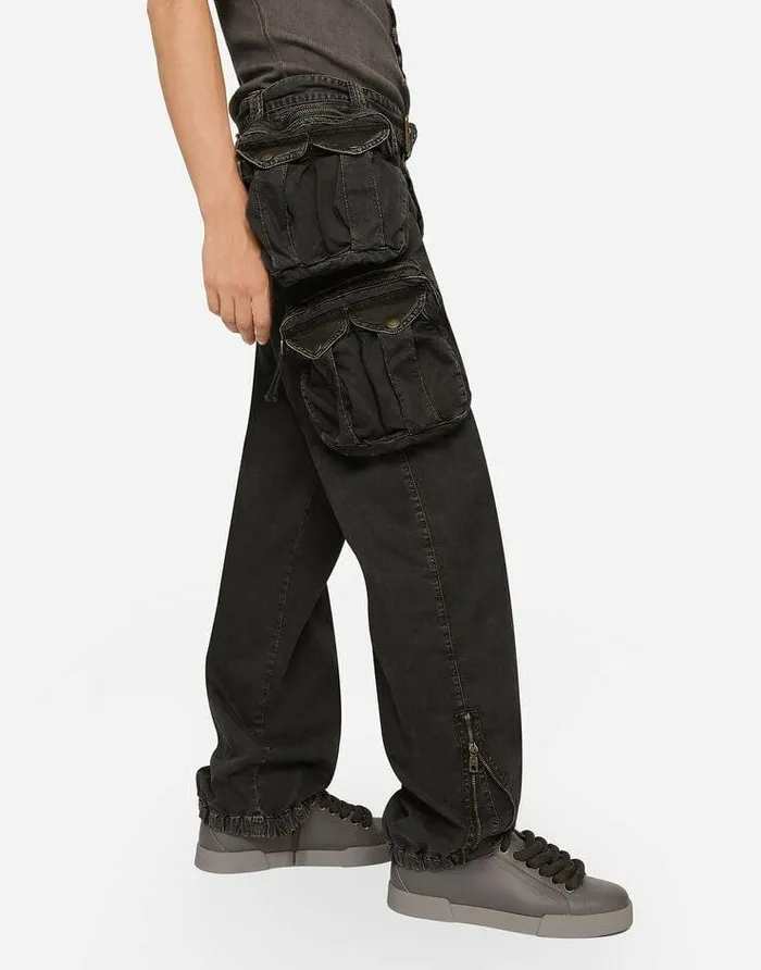 Dolce and Gabbana Trousers And Shorts Men Cotton Pants With Belt And Belt Bag Black Dolce and Gabbana Trousers And Shorts Men Cotton Pants With Belt And Belt Bag Black