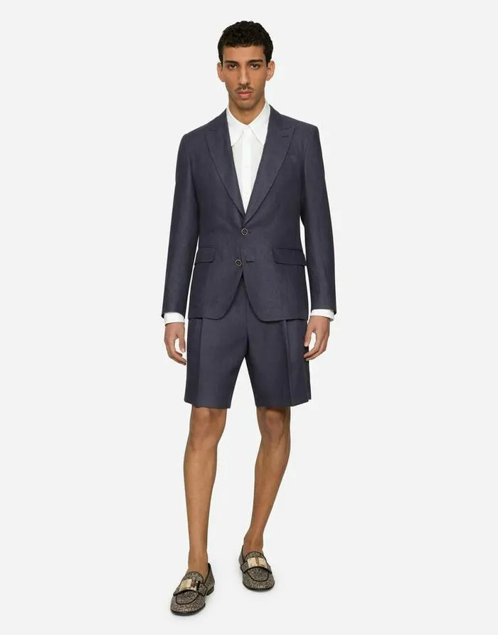 Dolce and Gabbana Trousers And Shorts Men Linen Shorts Blue Dolce and Gabbana Trousers And Shorts Men Linen Shorts Blue