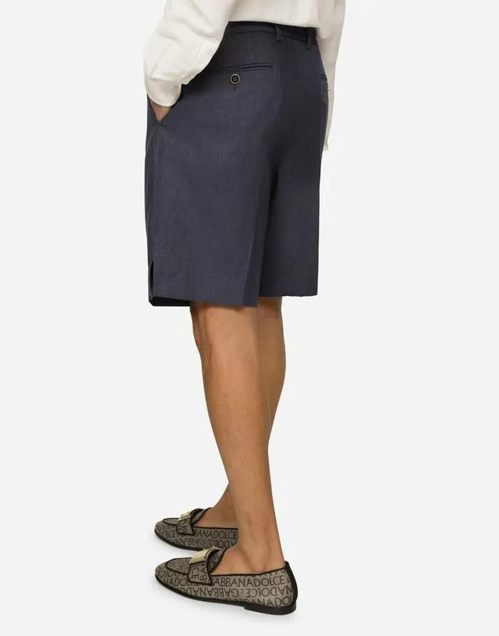 Dolce and Gabbana Trousers And Shorts Men Linen Shorts Blue Dolce and Gabbana Trousers And Shorts Men Linen Shorts Blue