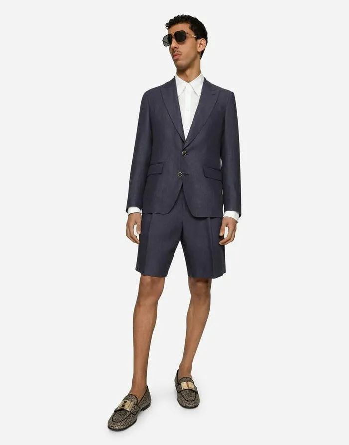 Dolce and Gabbana Trousers And Shorts Men Linen Shorts Blue Dolce and Gabbana Trousers And Shorts Men Linen Shorts Blue