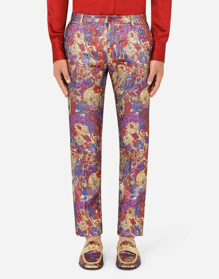 Dolce and Gabbana Trousers And Shorts Men Oriental Lurex Jacquard Pants Multicolor Dolce and Gabbana Trousers And Shorts Men Oriental Lurex Jacquard Pants Multicolor