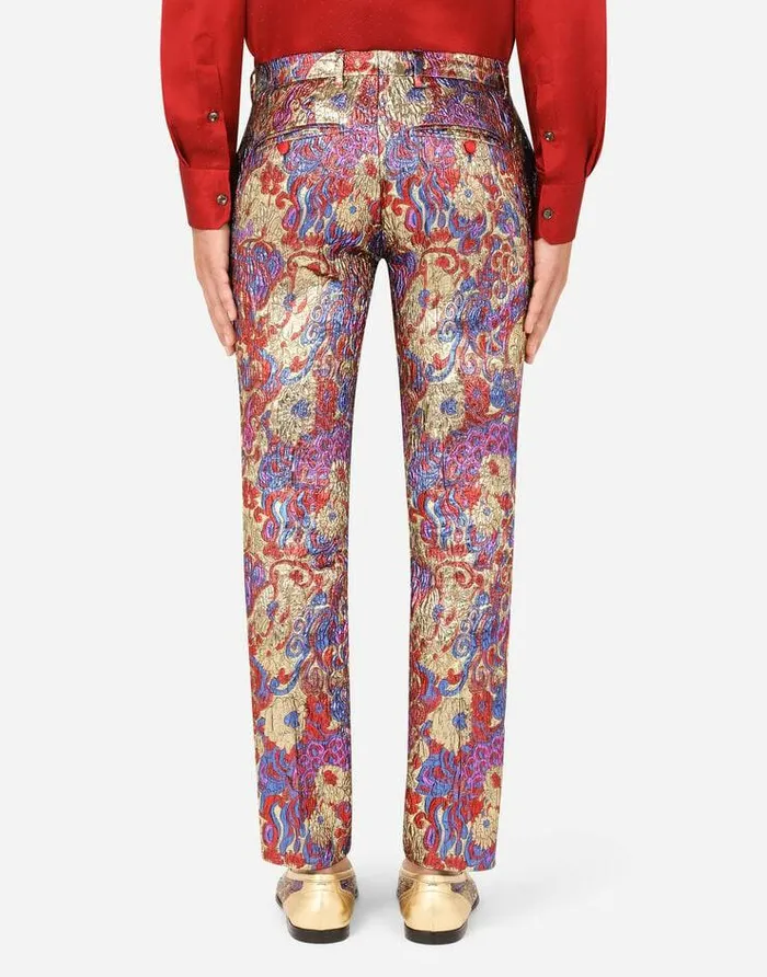 Dolce and Gabbana Trousers And Shorts Men Oriental Lurex Jacquard Pants Multicolor Dolce and Gabbana Trousers And Shorts Men Oriental Lurex Jacquard Pants Multicolor