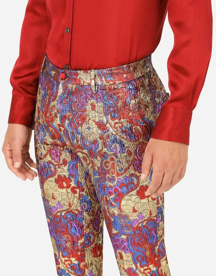 Dolce and Gabbana Trousers And Shorts Men Oriental Lurex Jacquard Pants Multicolor Dolce and Gabbana Trousers And Shorts Men Oriental Lurex Jacquard Pants Multicolor