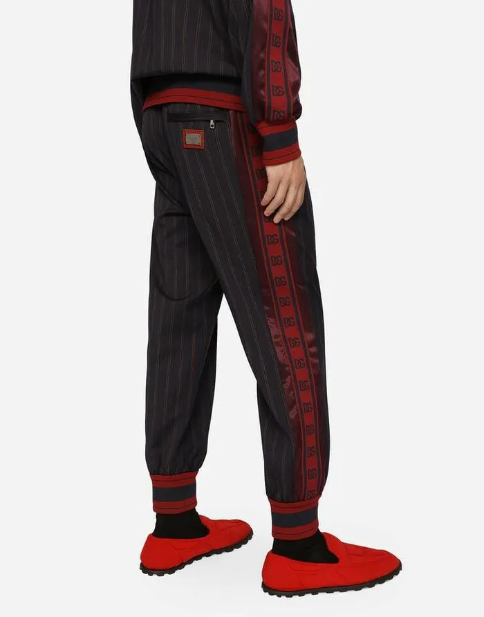 Dolce and Gabbana Trousers And Shorts Men Pinstripe Jogging Pants With Branded Bands Multicolor Dolce and Gabbana Trousers And Shorts Men Pinstripe Jogging Pants With Branded Bands Multicolor