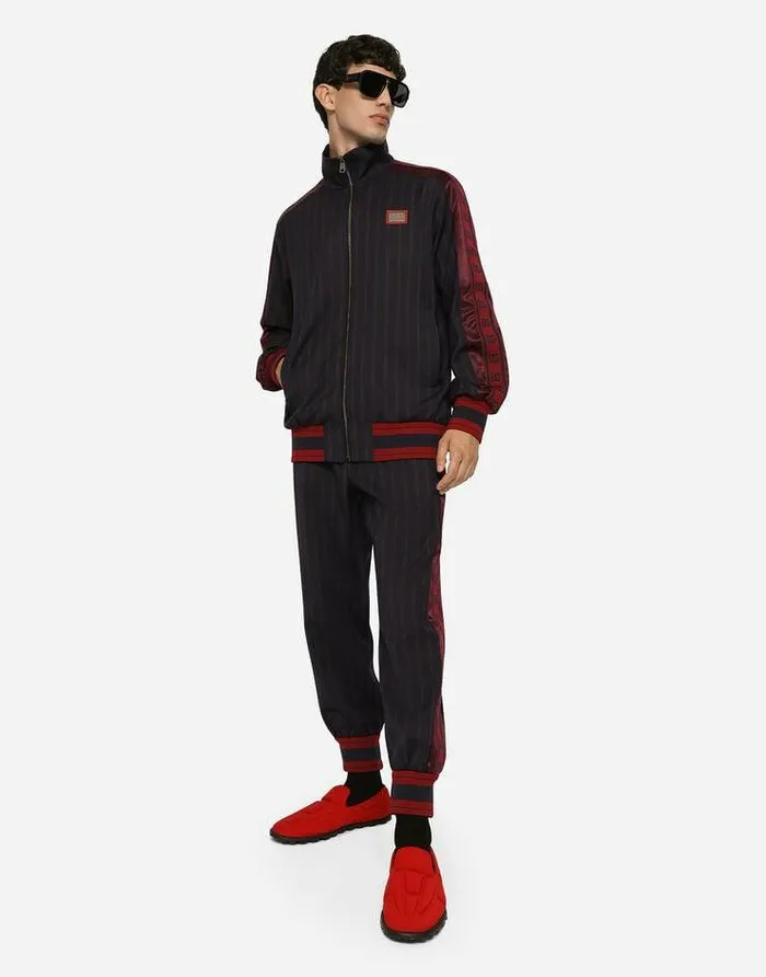 Dolce and Gabbana Trousers And Shorts Men Pinstripe Jogging Pants With Branded Bands Multicolor Dolce and Gabbana Trousers And Shorts Men Pinstripe Jogging Pants With Branded Bands Multicolor