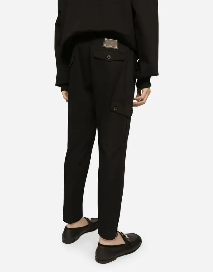 Dolce and Gabbana Trousers And Shorts Men Stretch Cotton Cargo Pants With Branded Tag Black Dolce and Gabbana Trousers And Shorts Men Stretch Cotton Cargo Pants With Branded Tag Black