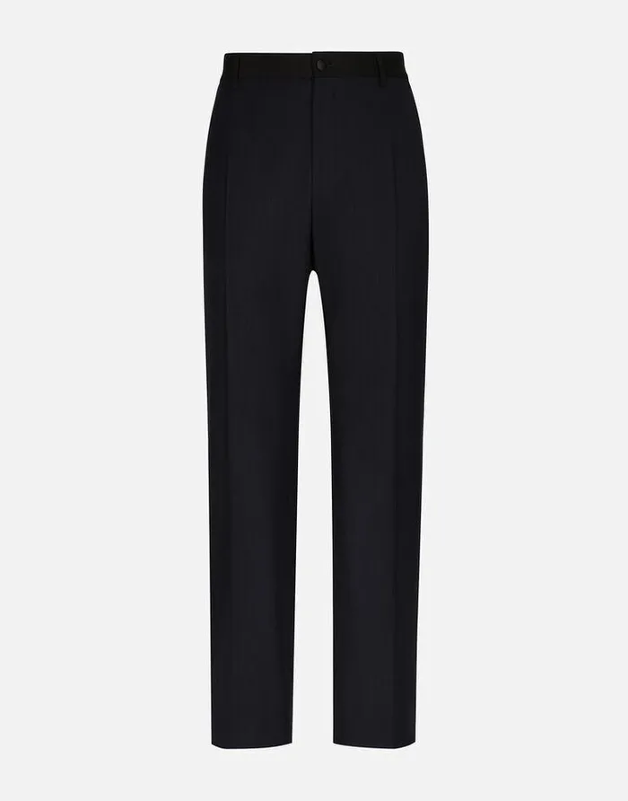Dolce and Gabbana Trousers And Shorts Men Stretch Wool Tuxedo Pants With Straight Leg Blue Dolce and Gabbana Trousers And Shorts Men Stretch Wool Tuxedo Pants With Straight Leg Blue