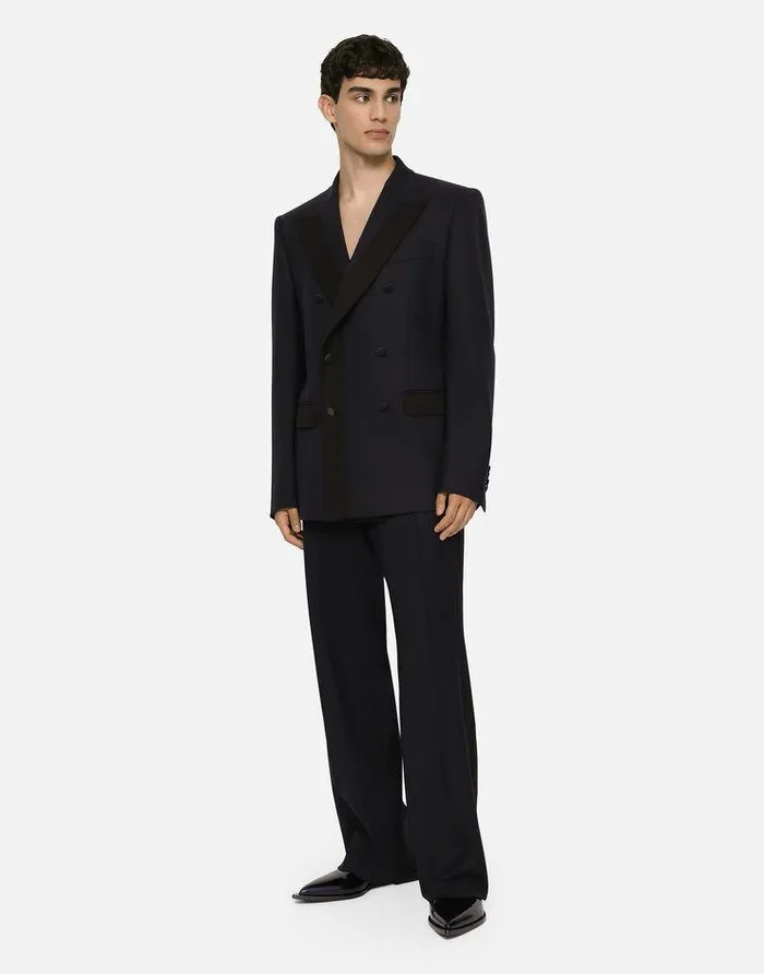 Dolce and Gabbana Trousers And Shorts Men Stretch Wool Tuxedo Pants With Straight Leg Blue Dolce and Gabbana Trousers And Shorts Men Stretch Wool Tuxedo Pants With Straight Leg Blue