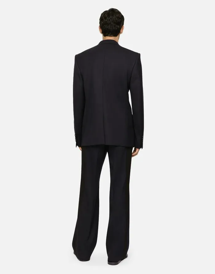 Dolce and Gabbana Trousers And Shorts Men Stretch Wool Tuxedo Pants With Straight Leg Blue Dolce and Gabbana Trousers And Shorts Men Stretch Wool Tuxedo Pants With Straight Leg Blue