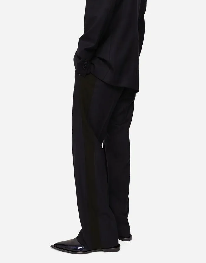 Dolce and Gabbana Trousers And Shorts Men Stretch Wool Tuxedo Pants With Straight Leg Blue Dolce and Gabbana Trousers And Shorts Men Stretch Wool Tuxedo Pants With Straight Leg Blue