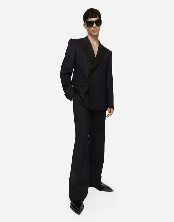 Dolce and Gabbana Trousers And Shorts Men Stretch Wool Tuxedo Pants With Straight Leg Blue Dolce and Gabbana Trousers And Shorts Men Stretch Wool Tuxedo Pants With Straight Leg Blue